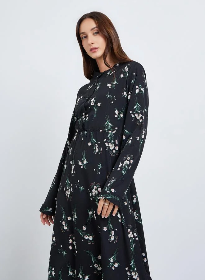 تايك تو فستان ميدي بأزرار أمامية وطبعة زهور